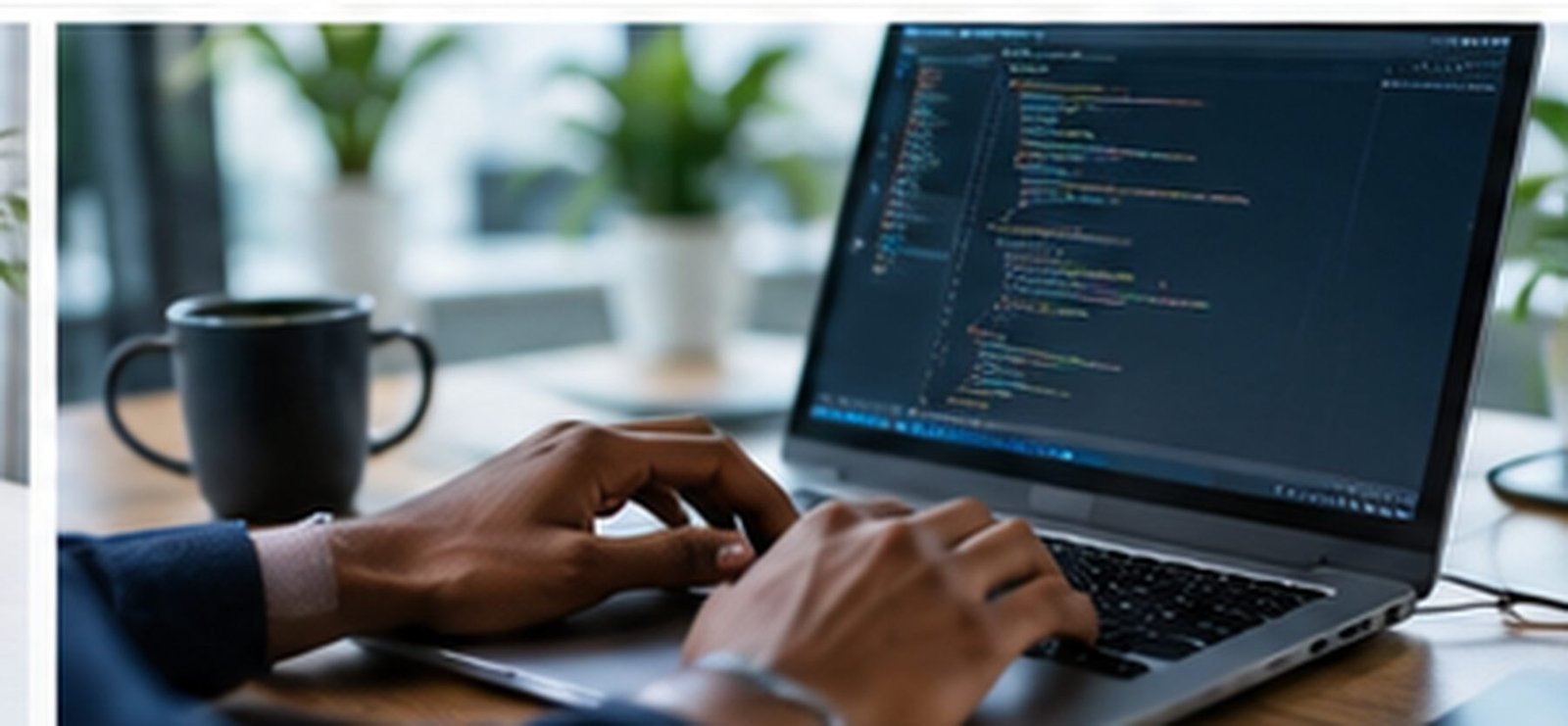 Developer hands typing code on a laptop during a web development project